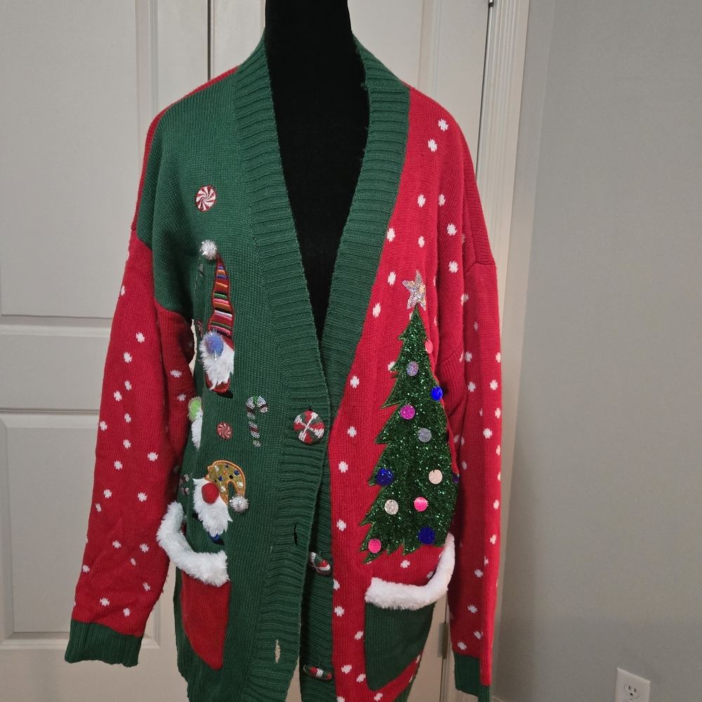 Holiday Time Festive Red and Green Cardigan